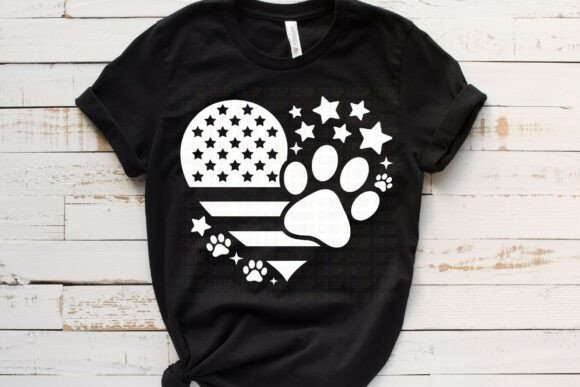 Patriotic Heart with Flag and Paw Print (white ink)