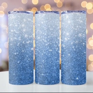 20oz Skinny Tumbler- Blue Ombre Sparkle