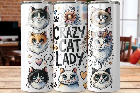 20oz Skinny Tumbler- Crazy Cat Lady