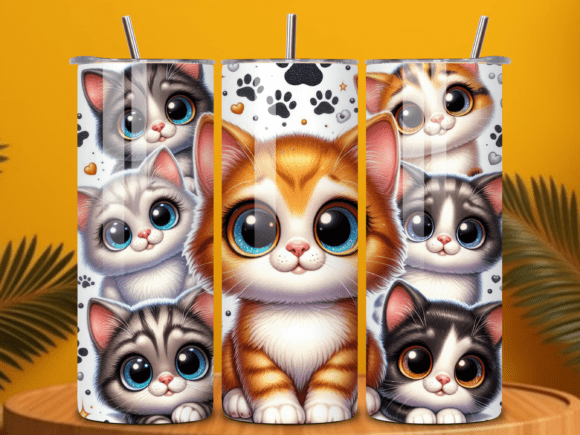 20oz Skinny Tumbler- Cute Cats Paw Prints