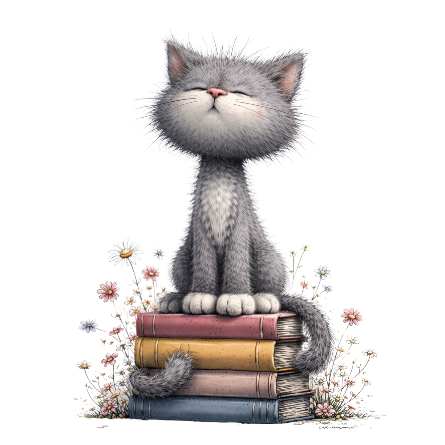 Sweet Gray Cat on Books
