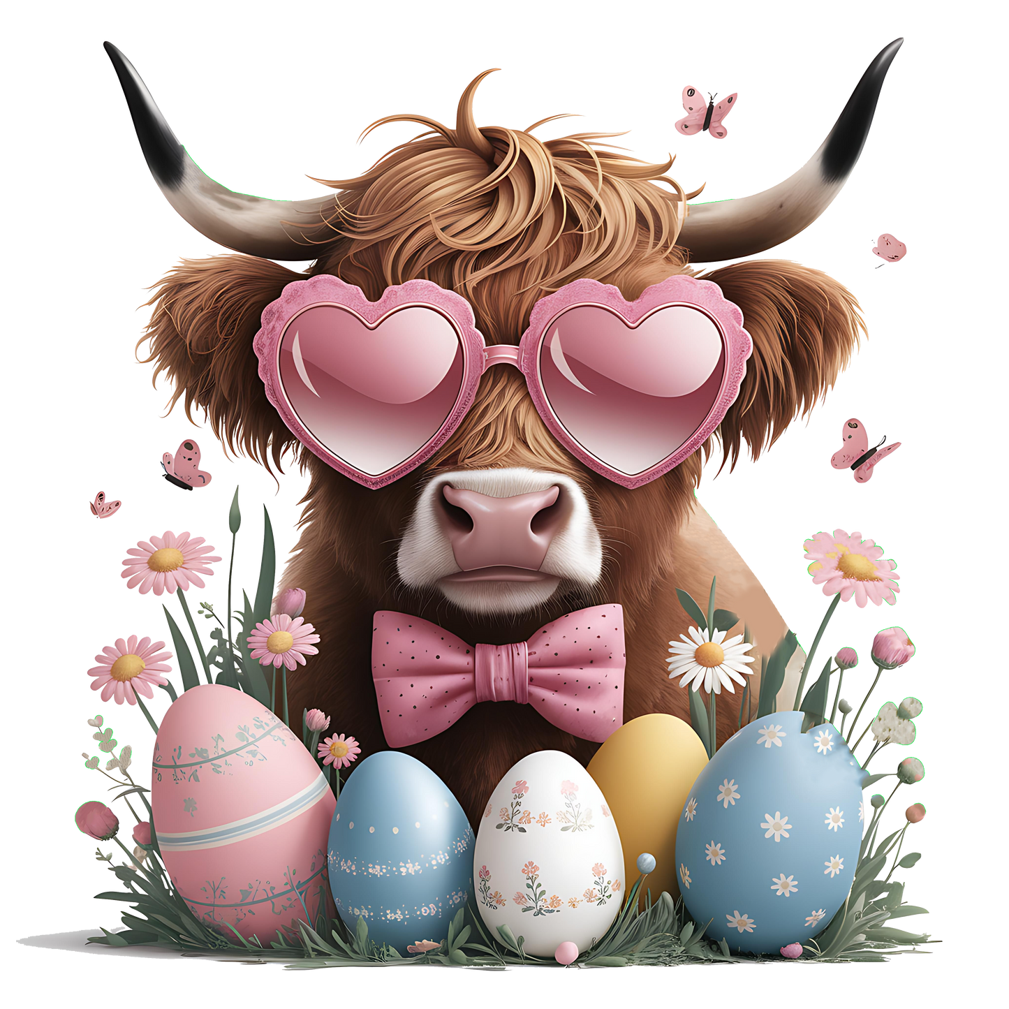 Easter Highland Cow With Dyed Eggs