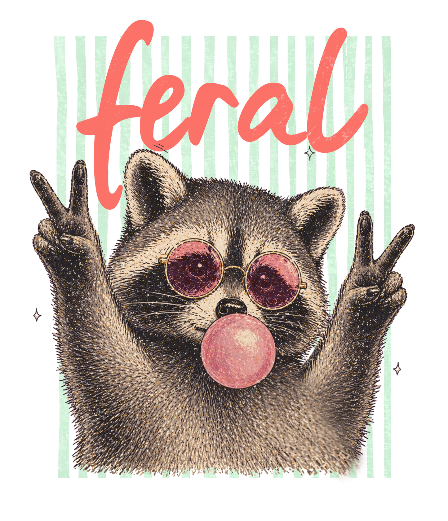 Feral Raccoon Blowing Bubble Gum