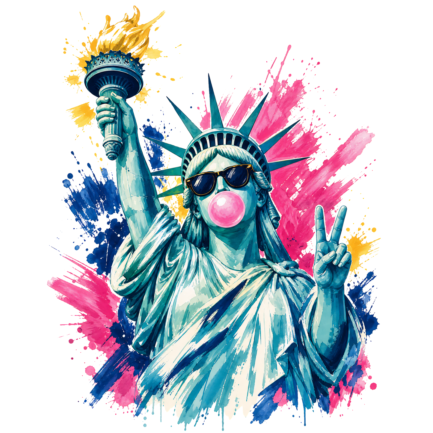 Floral Brushstroke Lady Liberty Bubble Gum