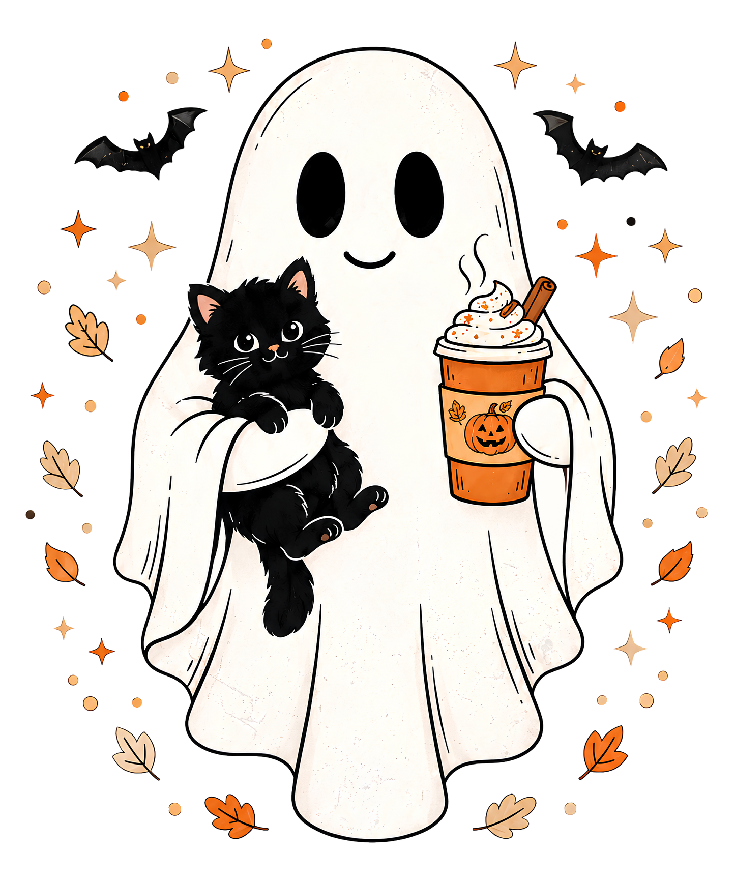Halloween Ghost Holding a Black Cat