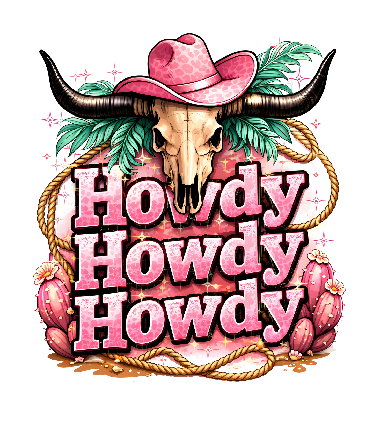 Howdy Howdy Howdy Western Skull With Pink Hat