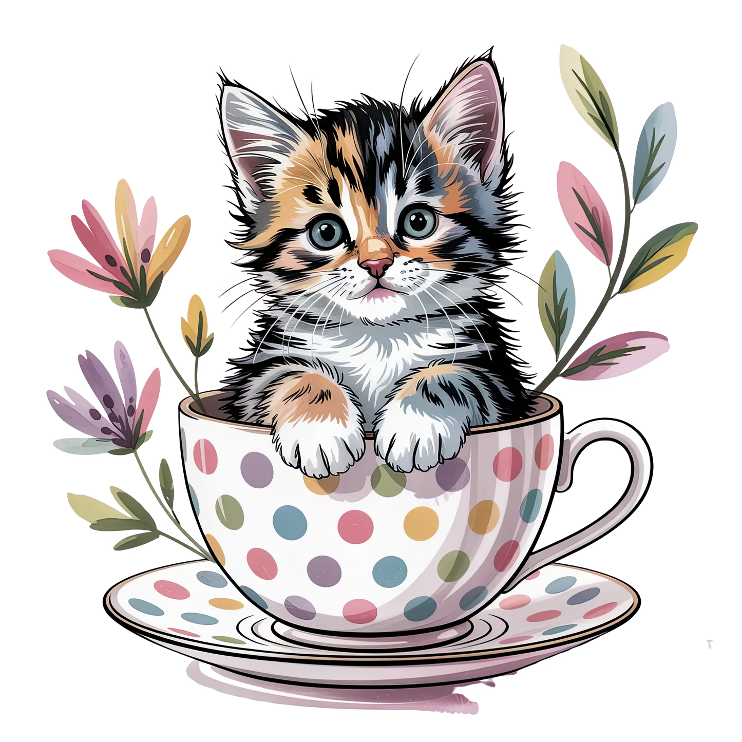 Kitten in a Tea Cup Floral