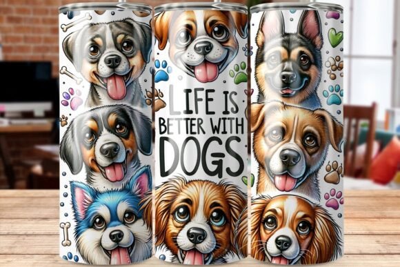 20oz Skinny Tumbler- Life Is Better With DOGS