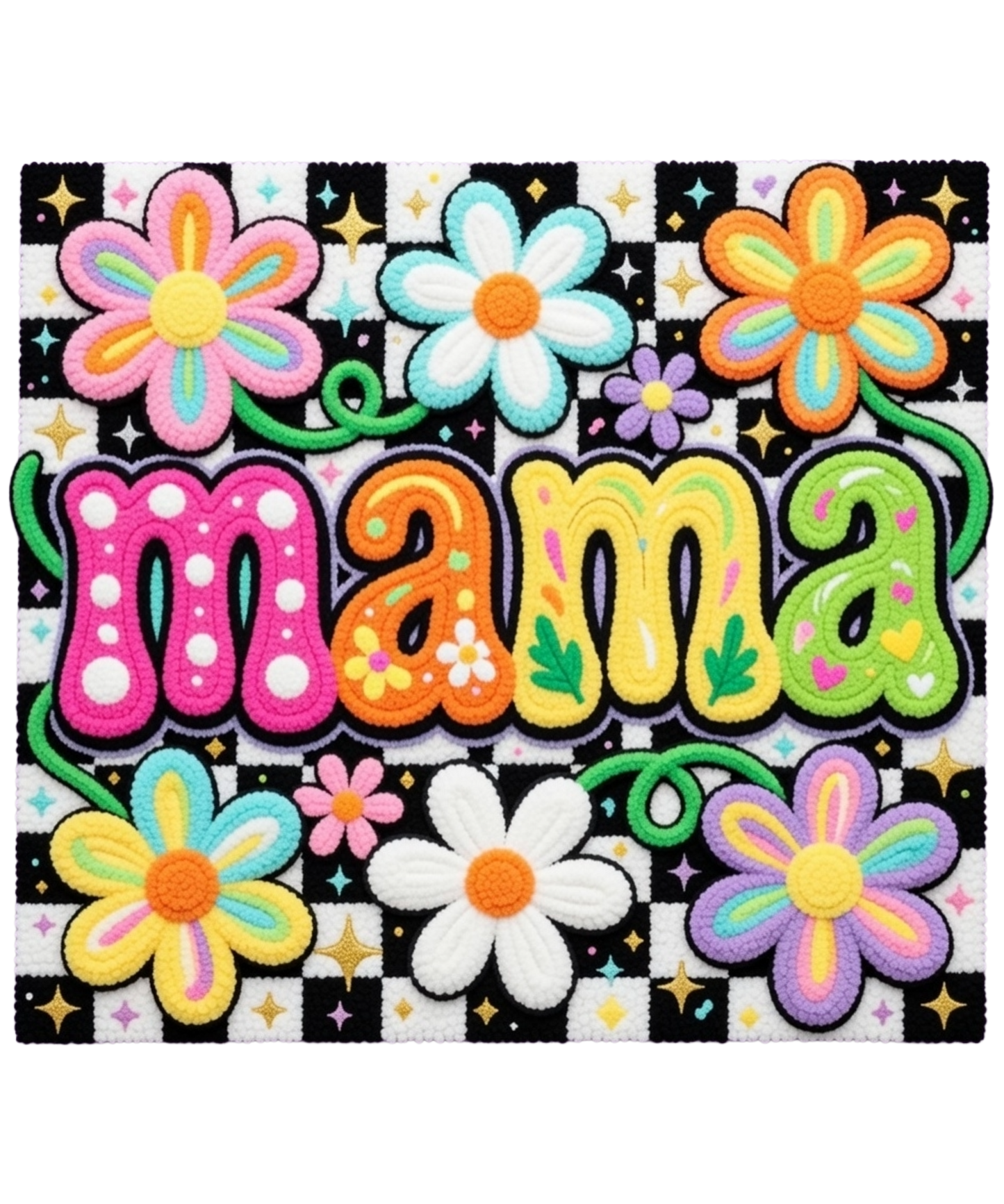 Mama Checker Board Background with Flowers
