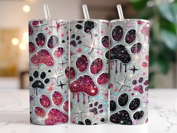 20oz Skinny Tumbler- Dog Paw Prints Sparkle