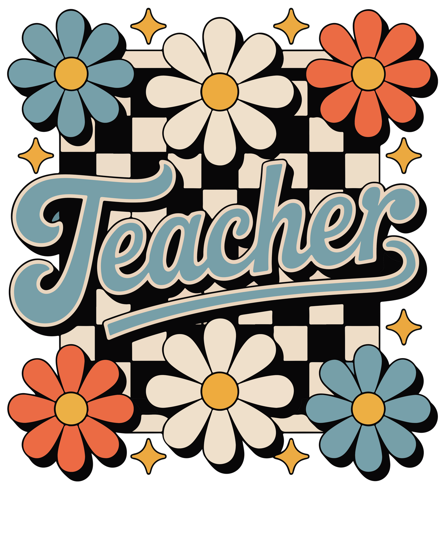 Retro Teacher with Flowers