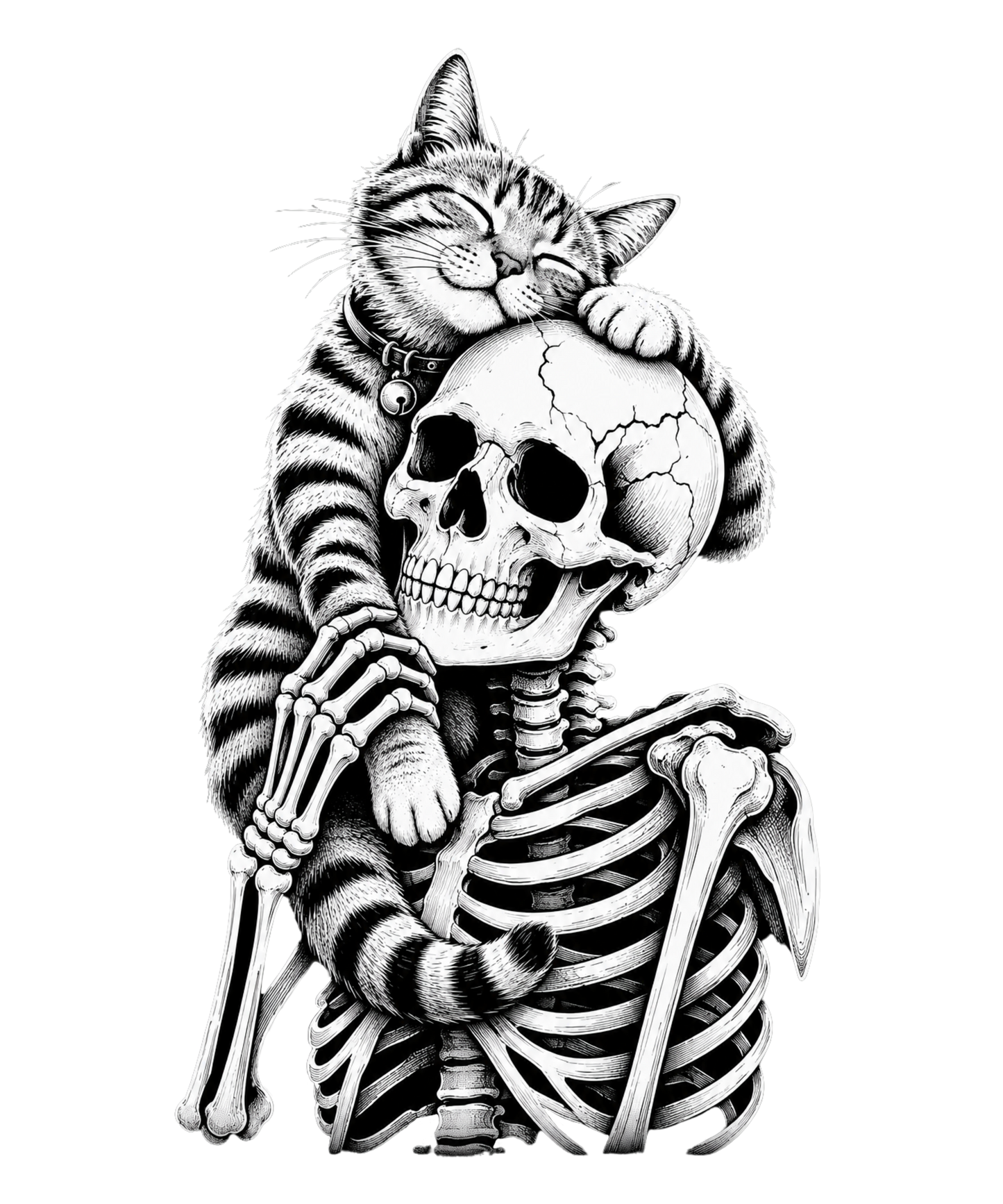 Skeleton With Striped Cat