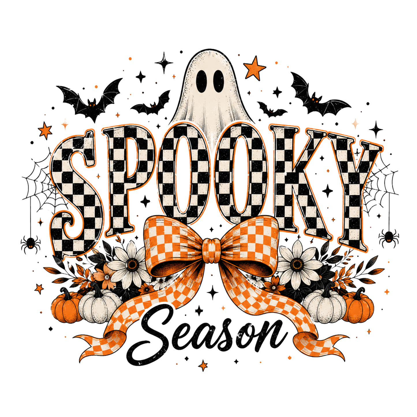 Spooky Season Ghost With Checkered Bow