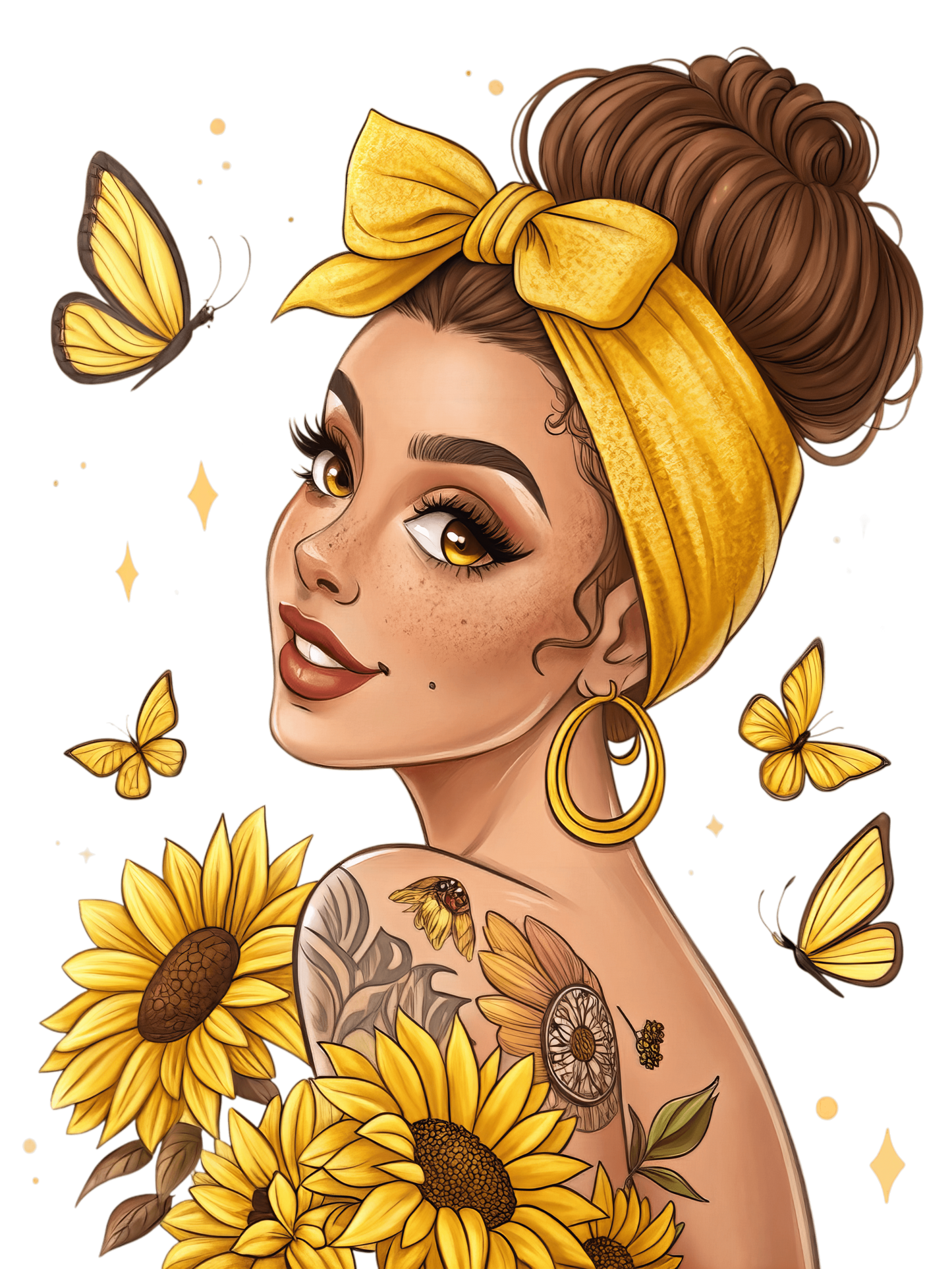 Sunflower Girl With Tattoos