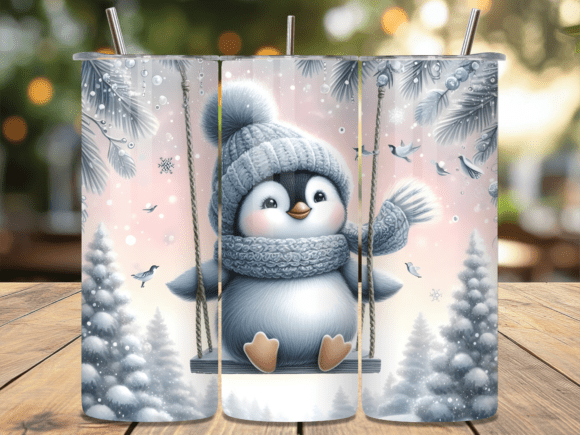 20oz Skinny Tumbler- Swinging Penguin