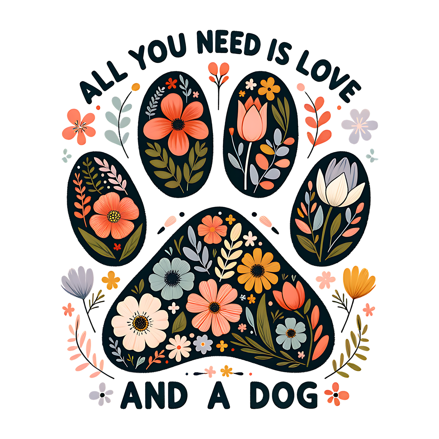 All You Need is Love And a Dog floral paw print