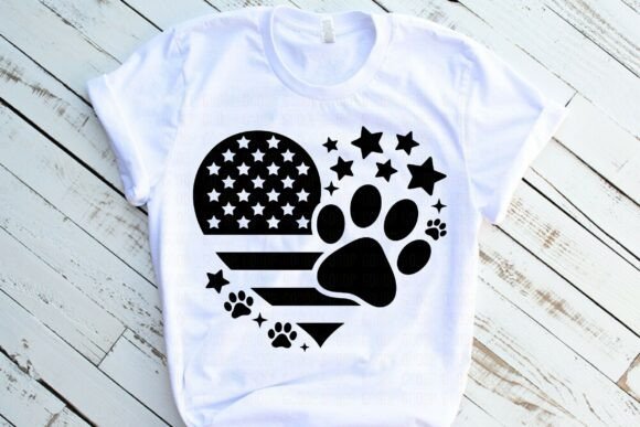 Patriotic Heart with Flag and Paw Print (black ink)