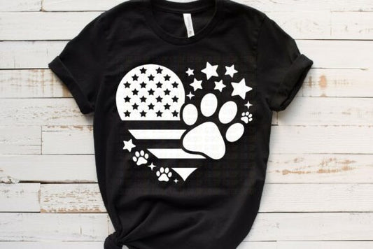 Patriotic Heart with Flag and Paw Print (white ink)