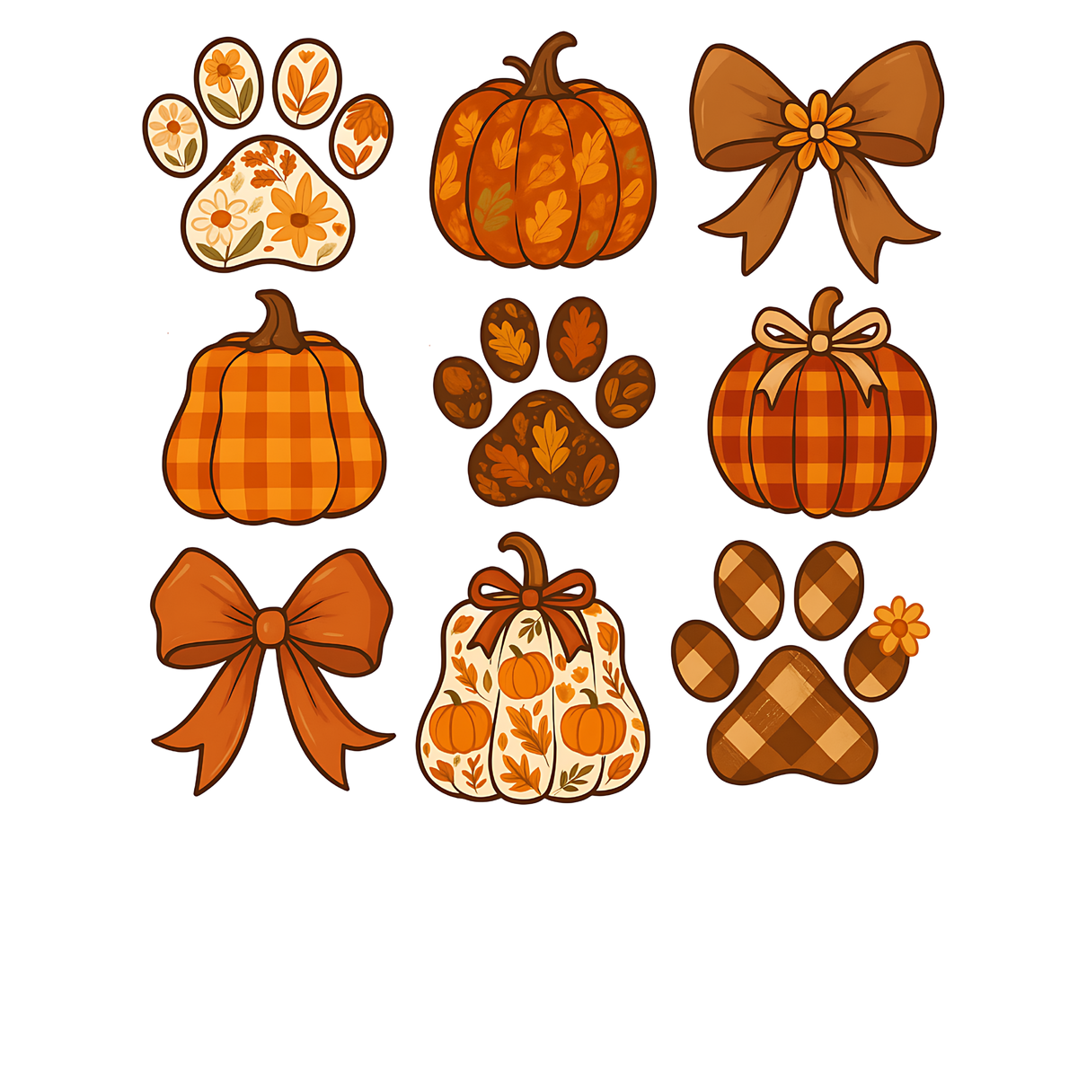 Fall Pumpkins, Paw Prints, Bows