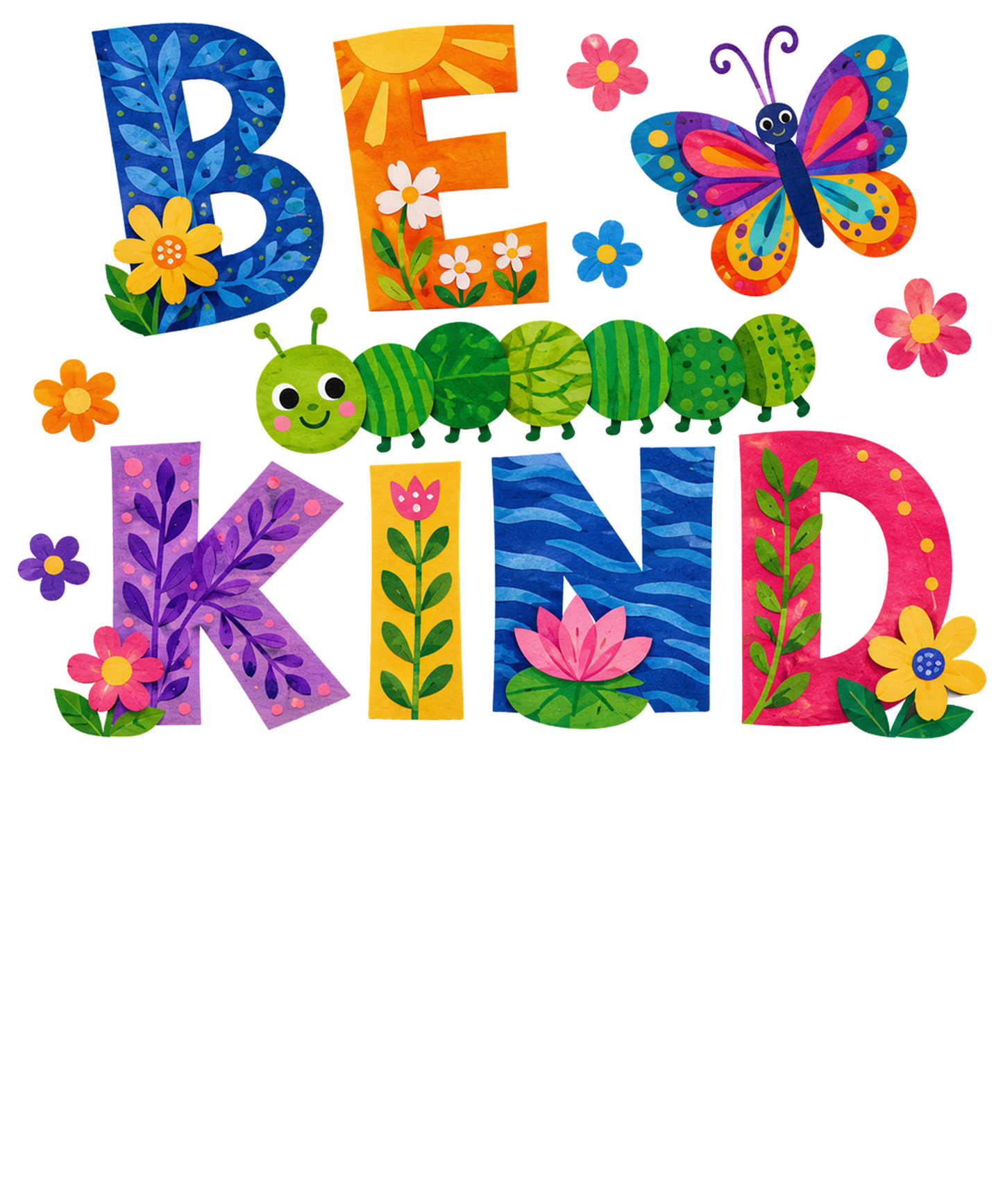 Be Kind- Caterpillar Butterfly Flowers