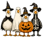 Boo Ghost, Jack O'Lantern Skeleton Witch Geese