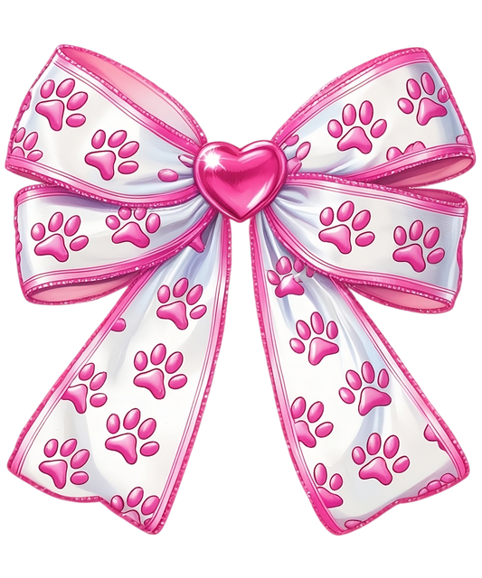 Cat or Dog paw print Coquette Bow in pink