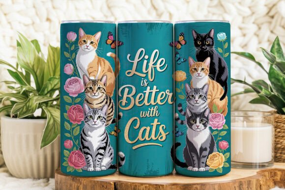 20oz Skinny Tumbler- Life is Better With Cats