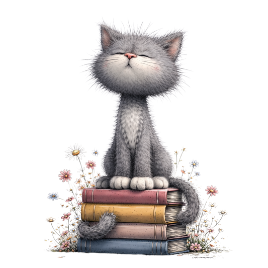 Sweet Gray Cat on Books
