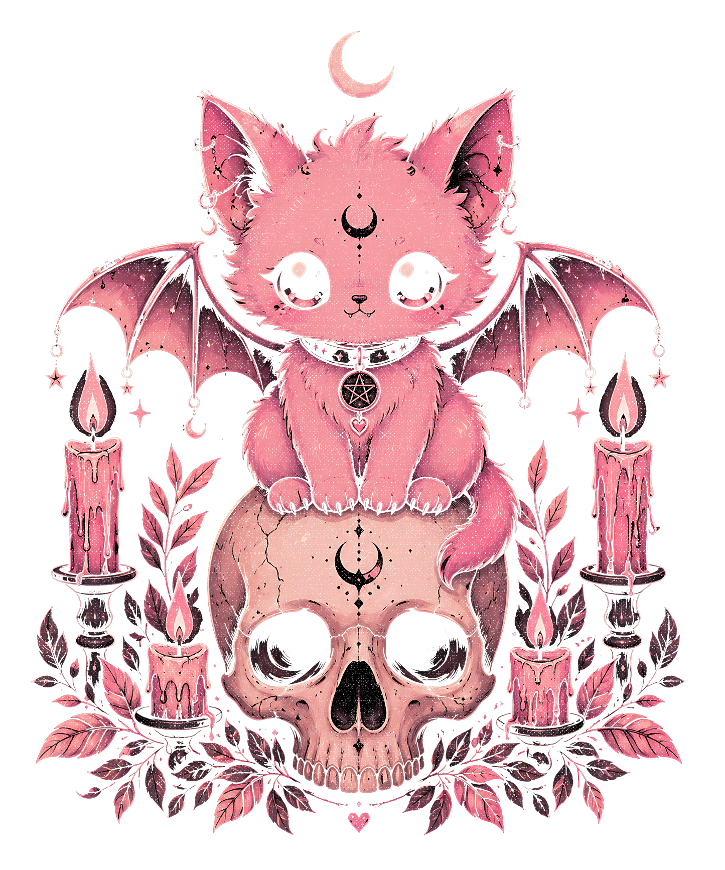 Pink Gothic Bat & Skull