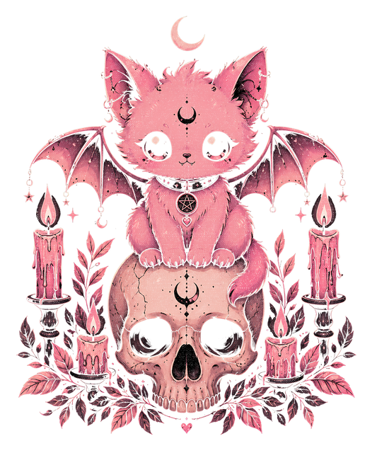 Pink Gothic Bat & Skull