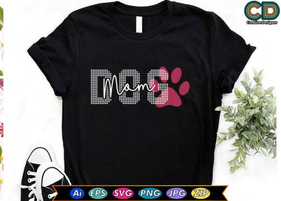 Dog Mom white print hot pink paw