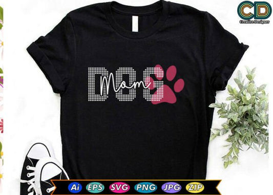 Dog Mom white print hot pink paw
