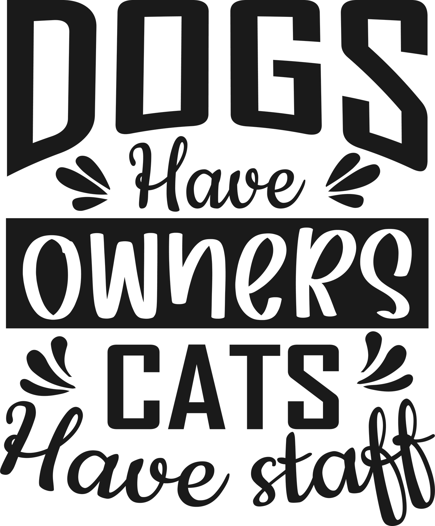 Dogs Have Owners Cats Have Staff (black print)