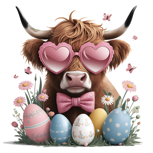 Easter Highland Cow With Dyed Eggs