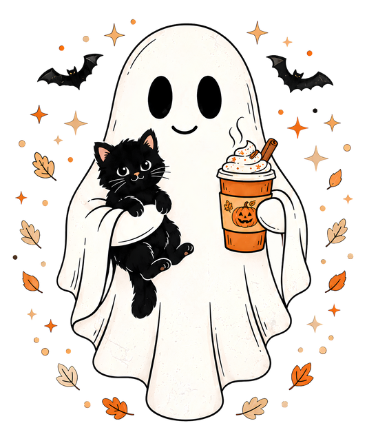 Halloween Ghost Holding a Black Cat