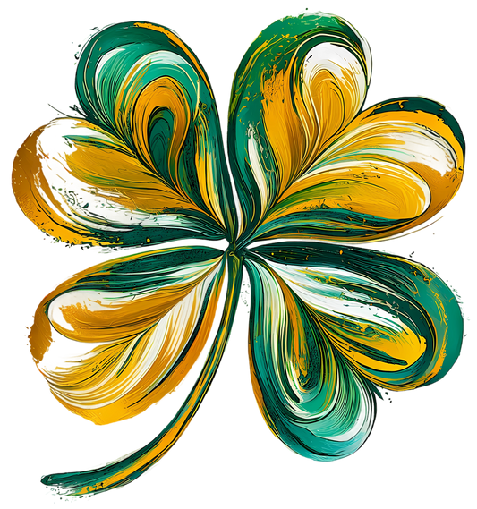 Gold Green White Brush Stroke Shamrock