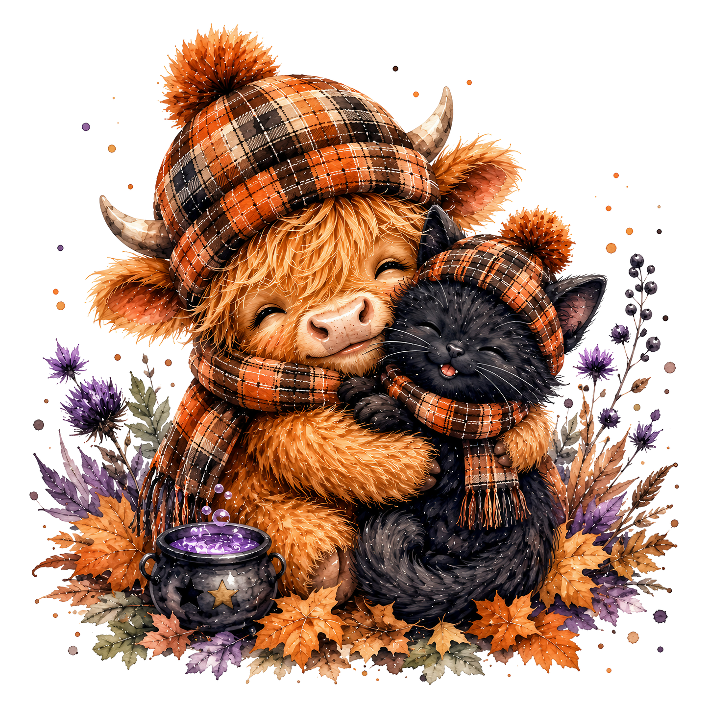 Fall Highland With Cuddly Black Kitty
