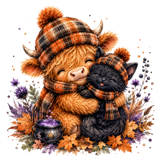 Fall Highland With Cuddly Black Kitty
