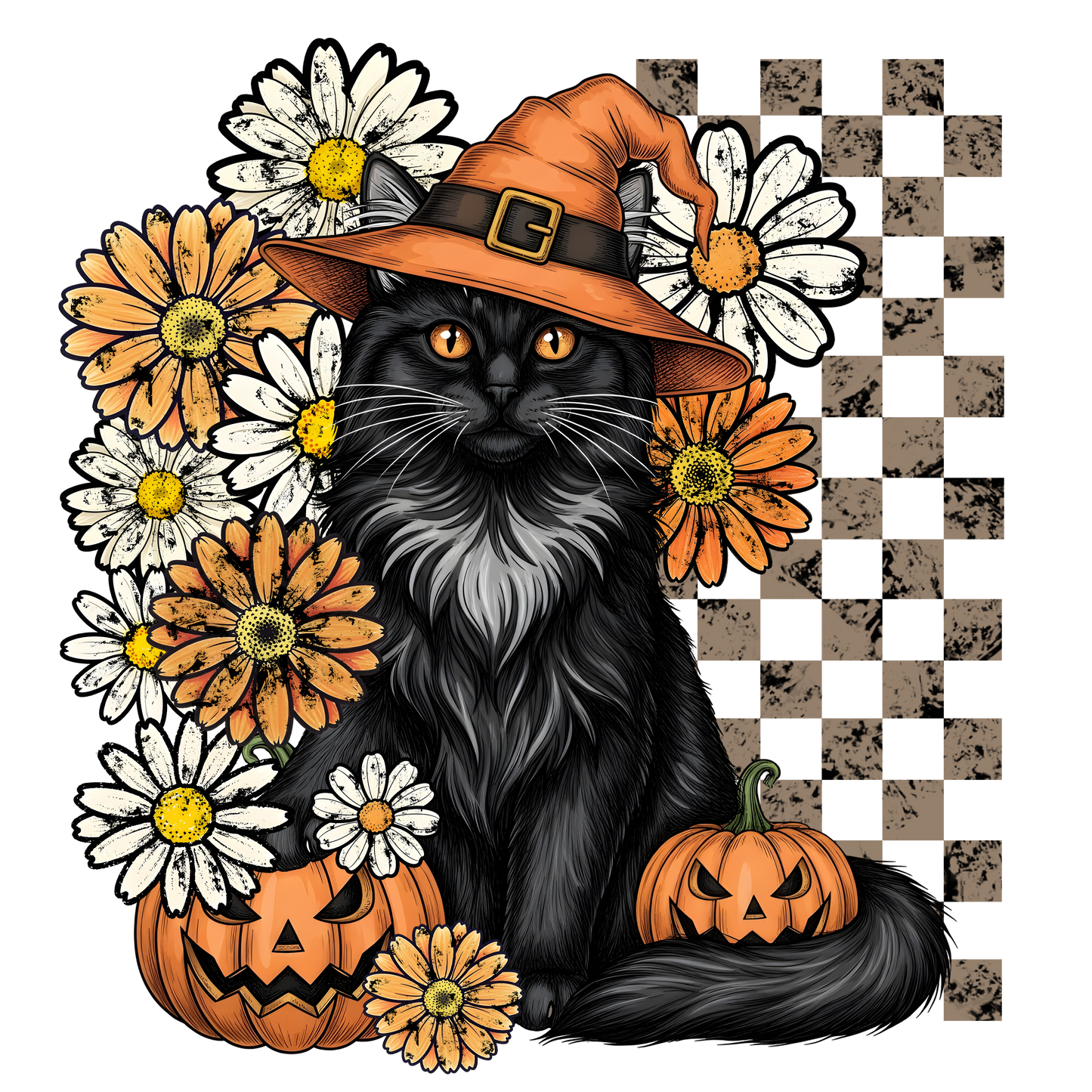 Halloween Cat With Flowers Vintage