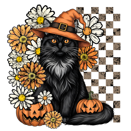 Halloween Cat With Flowers Vintage