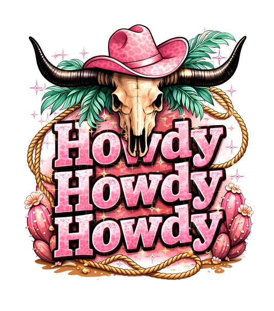 Howdy Howdy Howdy Western Skull With Pink Hat