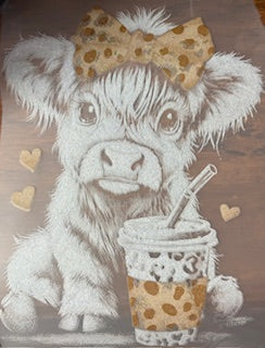 Highland Cow with Cheetah Bow in Half Tone