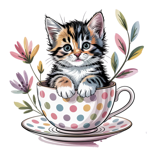 Kitten in a Tea Cup Floral
