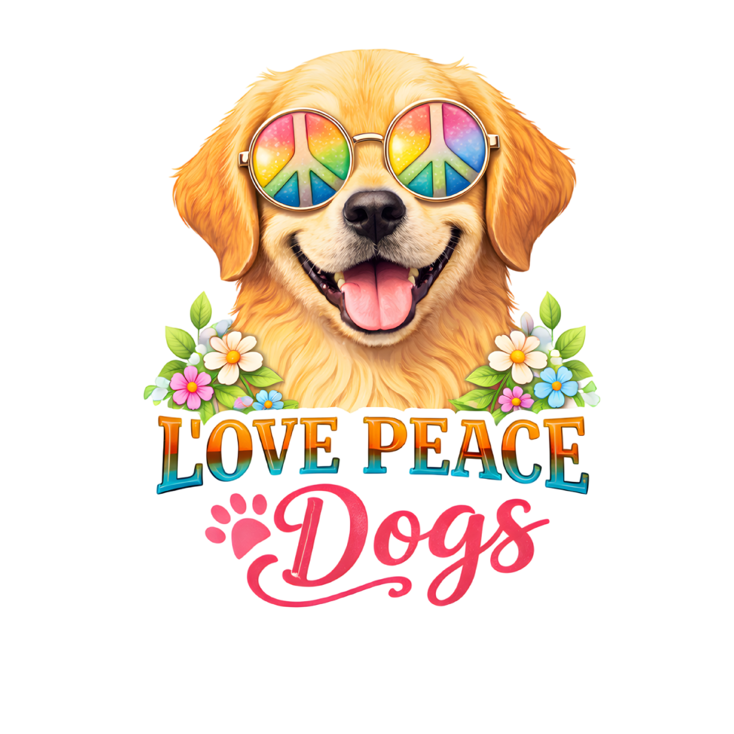 Love  Peace Dogs- Golden in Peace Sign Glasses