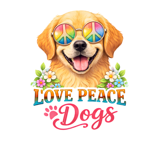 Love  Peace Dogs- Golden in Peace Sign Glasses