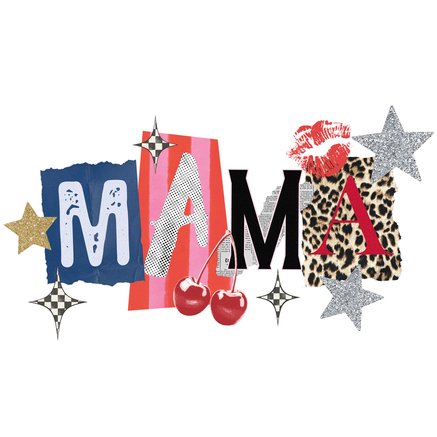 MAMA Collage with cherries, stars, and lips
