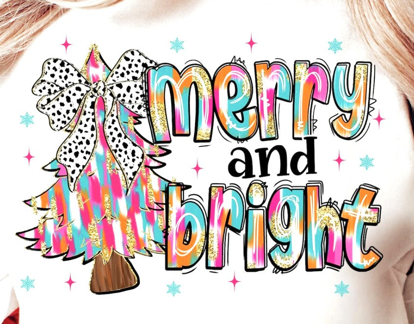 Merry and Bright with Bright Colored Tree and Bow