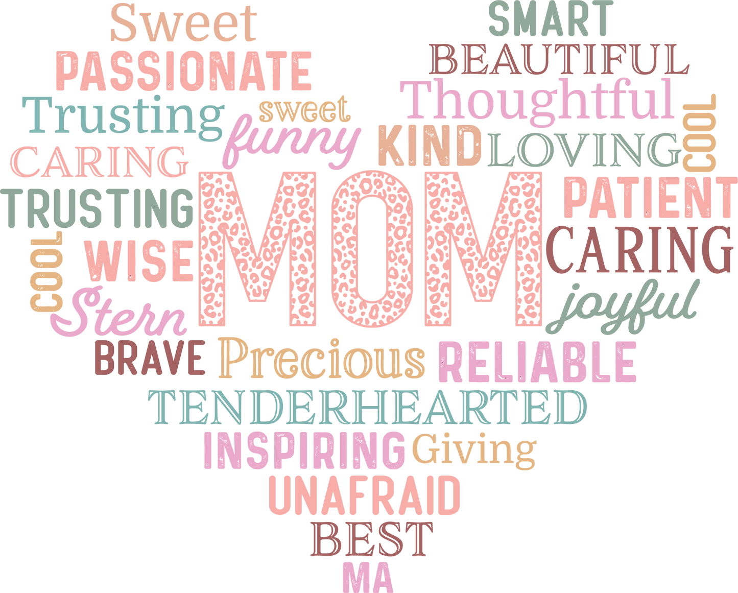Mom Hearth Shaped Adjectives in Multicolor