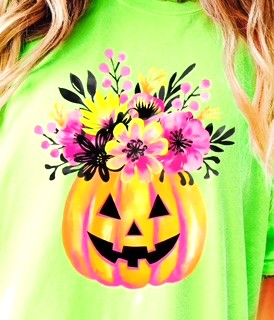Neon Pumpkin with Flowers