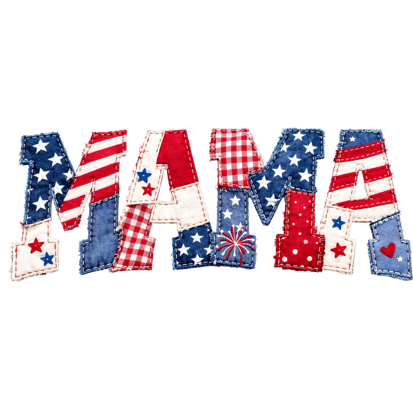MAMA Faux Quilted Patriotic Letters